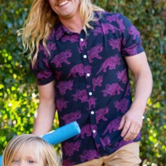 CHUBBIES Men's The Pink Triceratop (Rayon Full-Button) - L - Picture 9 of 12